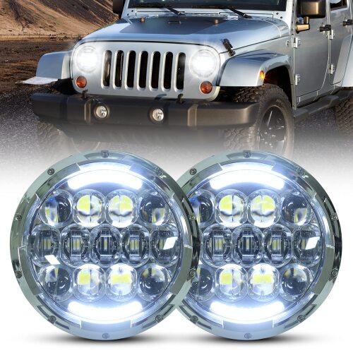 105W 7 Inch Round LED Headlight with White/amber Turn Signal DRL for Wrangler Jk TjSignal High Low Sealed Beam Headlamps, Compatible with Jeep Wrangler JK TJ CJ Hummer H1 H2