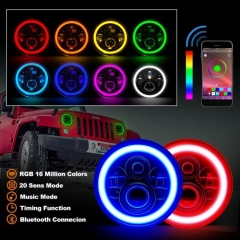 7 Inch LED Headlights RGB Round Halo Ring Angel Eyes Multicolor DRL High Low Sealed Beam Lights 39W Headlights Bluetooth, Compatible with Jeep Wrangler JK TJ CJ Hummber H1 H2