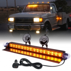 Amber LED Aluminum Strobe Light Bar, Front Windshield Dash Deck Hazard Warning Flashing Traffic Caution Lights w/ Suction Cups, for Emergency Construction Vehicles POV Trucks EMS Snowplow