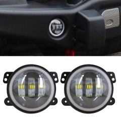 White Halo Ring 4 Inch Fog Light for Jeep Wrangler JK Round Auto LED Driving Lamp Passing Light with White Angel Eyes