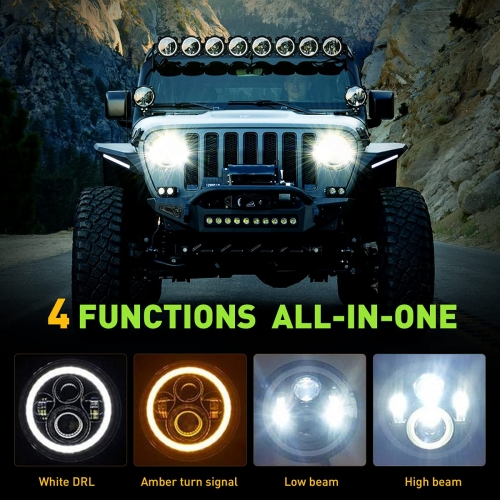 Jeep wrangler headlight, Dot Approved Hi/Lo Beam with White DRL/Amber Turn Signal Angel Eyes Compatible with 2007-2017 Jeep Wrangler 7 Inch Halo headlights JK JKU LJ TJ CJ