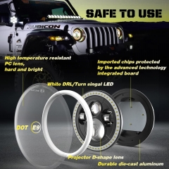 Led Headlight 7 Inch Round Bright Hola High Low Beam Blue and Amber DRL Angle Eyes Compatible with Jeep Wrangler JK TJ LJ CJ Hummber H1 H2