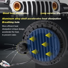 Led Headlight 7 Inch Round Bright Hola High Low Beam Blue and Amber DRL Angle Eyes Compatible with Jeep Wrangler JK TJ LJ CJ Hummber H1 H2