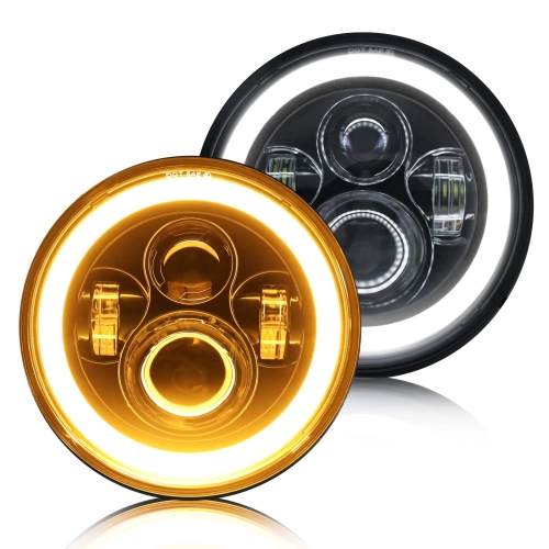 Led Headlight 7 Inch Round Bright Hola High Low Beam Blue and Amber DRL Angle Eyes Compatible with Jeep Wrangler JK TJ LJ CJ Hummber H1 H2