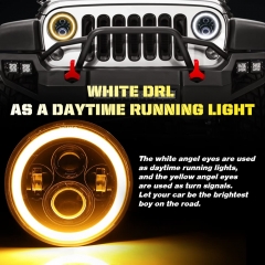 Led Headlight 7 Inch Round Bright Hola High Low Beam Blue and Amber DRL Angle Eyes Compatible with Jeep Wrangler JK TJ LJ CJ Hummber H1 H2