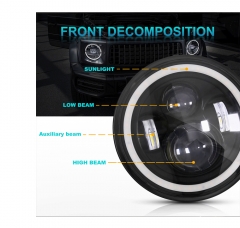 Car Motorcycle led h4 headlight 7 inch high low beam drl turn signal light white yellow round shape with halo ring universal