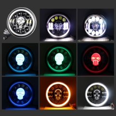 Auto Lighting System RGB Car Lights Led Headlamp Skull Motorcycle Projector Round 7 inch RGB 7inch LED Headlight for Wrangler JK