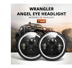 Car Motorcycle led h4 headlight 7 inch high low beam drl turn signal light white yellow round shape with halo ring universal