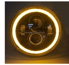 Car Motorcycle led h4 headlight 7 inch high low beam drl turn signal light white yellow round shape with halo ring universal