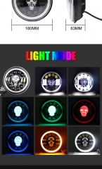 Auto Lighting System RGB Car Lights Led Headlamp Skull Motorcycle Projector Round 7 inch RGB 7inch LED Headlight for Wrangler JK