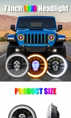 Auto Lighting System RGB Car Lights Led Headlamp Skull Motorcycle Projector Round 7 inch RGB 7inch LED Headlight for Wrangler JK