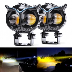Dual Color Fog Light Motorbikes High Low Beam Yellow White Spot Projector Lens 2.6 Inch 60W Mini Driving Lights for Motorcycle