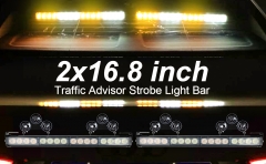 2x16.8 inch Emergency Flashing LED Traffic Advisor Strobe Light Bar 32LED 26 Flash Patterns Interior Safety Warning Lights (Amber/White)