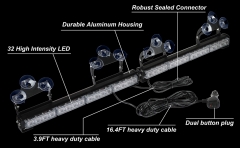 2x16.8 inch Emergency Flashing LED Traffic Advisor Strobe Light Bar 32LED 26 Flash Patterns Interior Safety Warning Lights (Amber/White)
