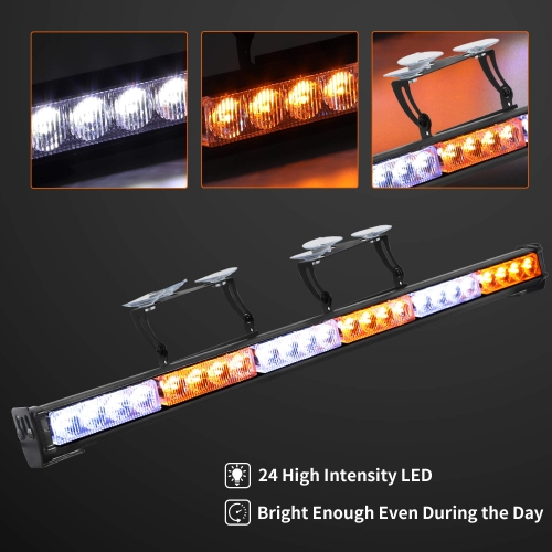 30” Traffic Advisor Light Bar 24 Led Warning Emergency Strobe Light Bar 15 Flash Patterns Directional Flashing Led Safety Lights with Cigar Lighter(Amber/White)