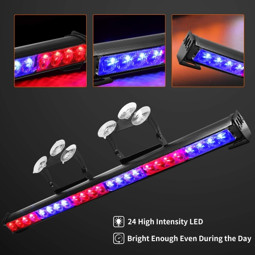 Traffic Advisor Light Bar 24 Led Warning Emergency Strobe Light Bar 15 Flash Patterns Directional Flashing Led Safety Lights with Cigar Lighter