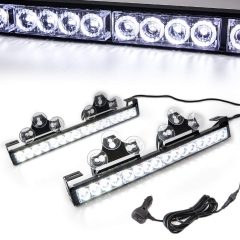 Amber/White 2 in 1 Emergency Strobe Light Bar 21 Flash Patterns Traffic Advisor Warning Hazard Windshield Safety Lights Bar with Cigar Lighter for Police Vehicles, Truck (2×16.8 inch, 32 Led)