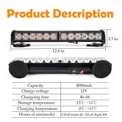 Blue/Red Wireless Traffic Advisor Emergency Lights Bar Beacon Led Strobe Warning Light Mini Roof Top Plow Hazard Flash 12 Volt with Magnetic Base Mount and Rechargeable Plug (Blue/Red, 12 LEDs)