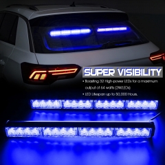2 in 1 LED Emergency Strobe Light Bar w/ Digital Display Controller Windshield Traffic Advisor Visor Safety Warning Hazard Flashing Lights for Firefighter Police Trucks Vehicles (Red/Blue)