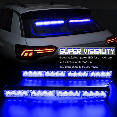 2 in 1 LED Emergency Strobe Light Bar w/ Digital Display Controller Windshield Traffic Advisor Visor Safety Warning Hazard Flashing Lights for Firefighter Police Trucks Vehicles (Red/Blue)