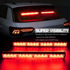 2 in 1 LED Emergency Strobe Light Bar w/ Digital Display Controller Windshield Traffic Advisor Visor Safety Warning Hazard Flashing Lights for Firefighter Police Trucks Vehicles (Red/Blue)