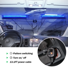 2 in 1 Police Strobe Lights Bar for Vehicles Trucks 23 Flash Patterns 17inch 32 LEDs Red and Blue Emergency Hazard Warning Light with Cigar Lighter 2 Install Methods