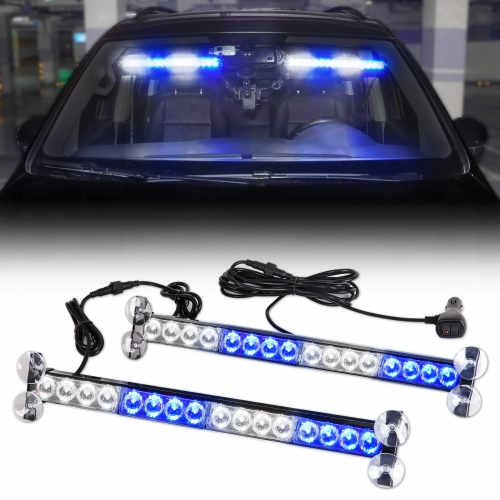 2 in 1 Police Strobe Lights Bar for Vehicles Trucks 23 Flash Patterns 17inch 32 LEDs Red and Blue Emergency Hazard Warning Light with Cigar Lighter 2 Install Methods