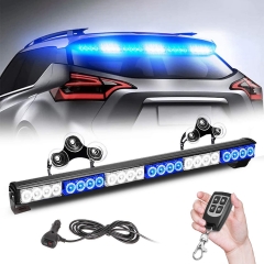 White Blue Flashing Light Police Light Bar Directional Traffic Advisor Warning Flashing Light Vehicle Sun Visor Police Light Bar Vehicle Suction Bracket 27 Inch