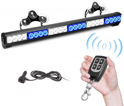 White Blue Flashing Light Police Light Bar Directional Traffic Advisor Warning Flashing Light Vehicle Sun Visor Police Light Bar Vehicle Suction Bracket 27 Inch