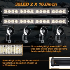 2x16.8 inch 32LED Emergency Flashing Warning Strobe Lights Bar with 4 Vacuum Suction Cups 23 Flash Patterns Interior Safety LED Traffic Advisor Strobe Light for Trucks Vehicles