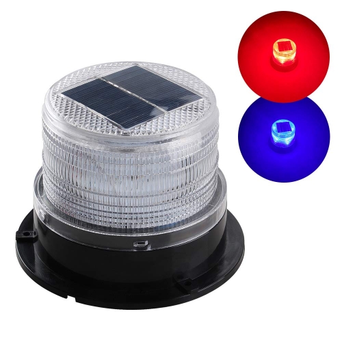 Solar-Energy LED Beacon Strobe Light 12V Red Blue with Magnetic Base Emergency Warning Flashing Caution Lights for Forklift Construction Vehicles Truck
