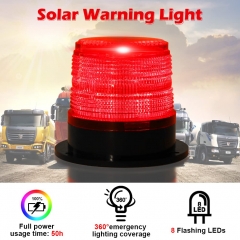 Solar LED Warning Flash Beacon Lights, IPX6 Warning Safety Flashing Strobe Lights with Magnetic Suction for Vehicle Truck Tractor Golf Carts UTV Car Bus,12V-24V(Red)