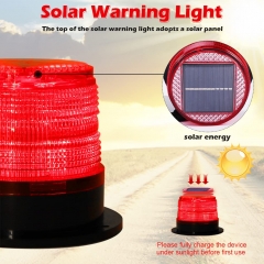 Solar LED Warning Flash Beacon Lights, IPX6 Warning Safety Flashing Strobe Lights with Magnetic Suction for Vehicle Truck Tractor Golf Carts UTV Car Bus,12V-24V(Red)