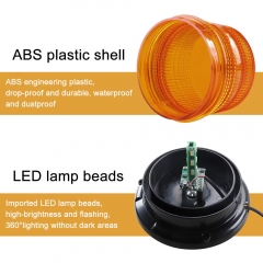 Solar-Energy LED Beacon Strobe Light 12V Amber with Magnetic Base Emergency Warning Flashing Caution Lights for Forklift Construction Vehicles Truck