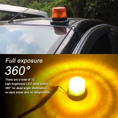 Solar-Energy LED Beacon Strobe Light 12V Amber with Magnetic Base Emergency Warning Flashing Caution Lights for Forklift Construction Vehicles Truck