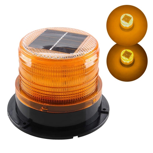 Solar-Energy LED Beacon Strobe Light 12V Amber with Magnetic Base Emergency Warning Flashing Caution Lights for Forklift Construction Vehicles Truck