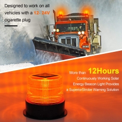 Solar LED Beacon Light Rechargeable Waterproof Amber Warning Lights, with Magnetic Base, Rechargeable Rotating Strobe Lights for Vehicle Forklift Truck Tractor