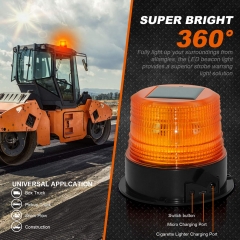 Solar LED Beacon Light Rechargeable Waterproof Amber Warning Lights, with Magnetic Base, Rechargeable Rotating Strobe Lights for Vehicle Forklift Truck Tractor