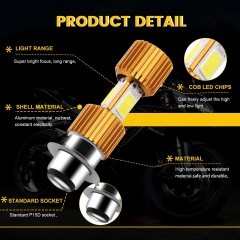 Motorcycle Headlights Lamp 3 COB 18W LED Bulbs High Low Beam White Pack of 2