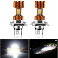 Motorcycle Headlights Lamp 3 COB 18W LED Bulbs High Low Beam White Pack of 2