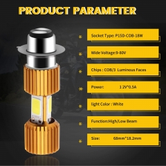 Motorcycle Headlights Lamp 3 COB 18W LED Bulbs High Low Beam White Pack of 2