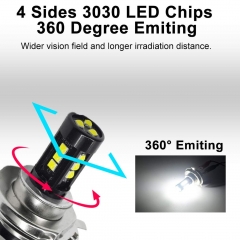 H4 LED Motorcycle Headlight Bulb Hi/Lo Beam 4 Sides 360 Degree Upgraded 3030 Chips Super Bright 6000K White HB2 9003 HS1 P43t Headlamp Pack of 1
