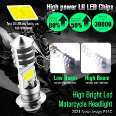 2pcs AC9-48V H6M LED Headlight Bulbs 1600Lumens High Power 2xCOB Chips P15D-1 Motorcycle LED Headlight Bulb with High Low Beam.Xenon White.6500K(Silver）