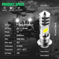 2pcs AC9-48V H6M LED Headlight Bulbs 1600Lumens High Power 2xCOB Chips P15D-1 Motorcycle LED Headlight Bulb with High Low Beam.Xenon White.6500K(Silver）