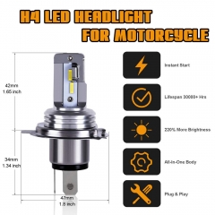 Motorcycle H4 HB2 9003 Integrated Body LED Headlight Bulb Conversion Kit with High Beam Low Beam 6000K Sun White Ultra Bright Motorbike Head Light Replacement