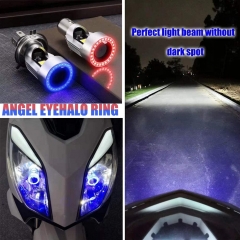 H4 LED Motorcycle Headlight Bulb 9003 Hi/Lo Beam 20W 2000LM Cool White with Blue/Red Angel Eye Daytime Running Light (Red)