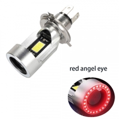 H4 LED Motorcycle Headlight Bulb 9003 Hi/Lo Beam 20W 2000LM Cool White with Blue/Red Angel Eye Daytime Running Light (Red)