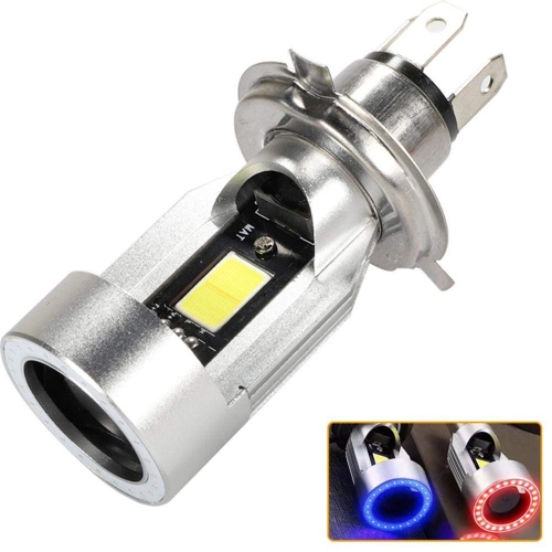 H4 LED Motorcycle Headlight Bulb 9003 Hi/Lo Beam 20W 2000LM Cool White with Blue/Red Angel Eye Daytime Running Light (Red)
