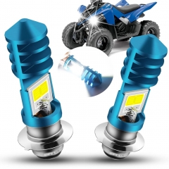 2pcs AC9-48V H6M LED Headlight Bulbs 1600Lumens High Power 2xCOB Chips P15D-1 Motorcycle LED Headlight Bulb with High Low Beam.Xenon White.6500K(Silver）