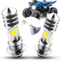 2pcs AC9-48V H6M LED Headlight Bulbs 1600Lumens High Power 2xCOB Chips P15D-1 Motorcycle LED Headlight Bulb with High Low Beam.Xenon White.6500K(Silver）